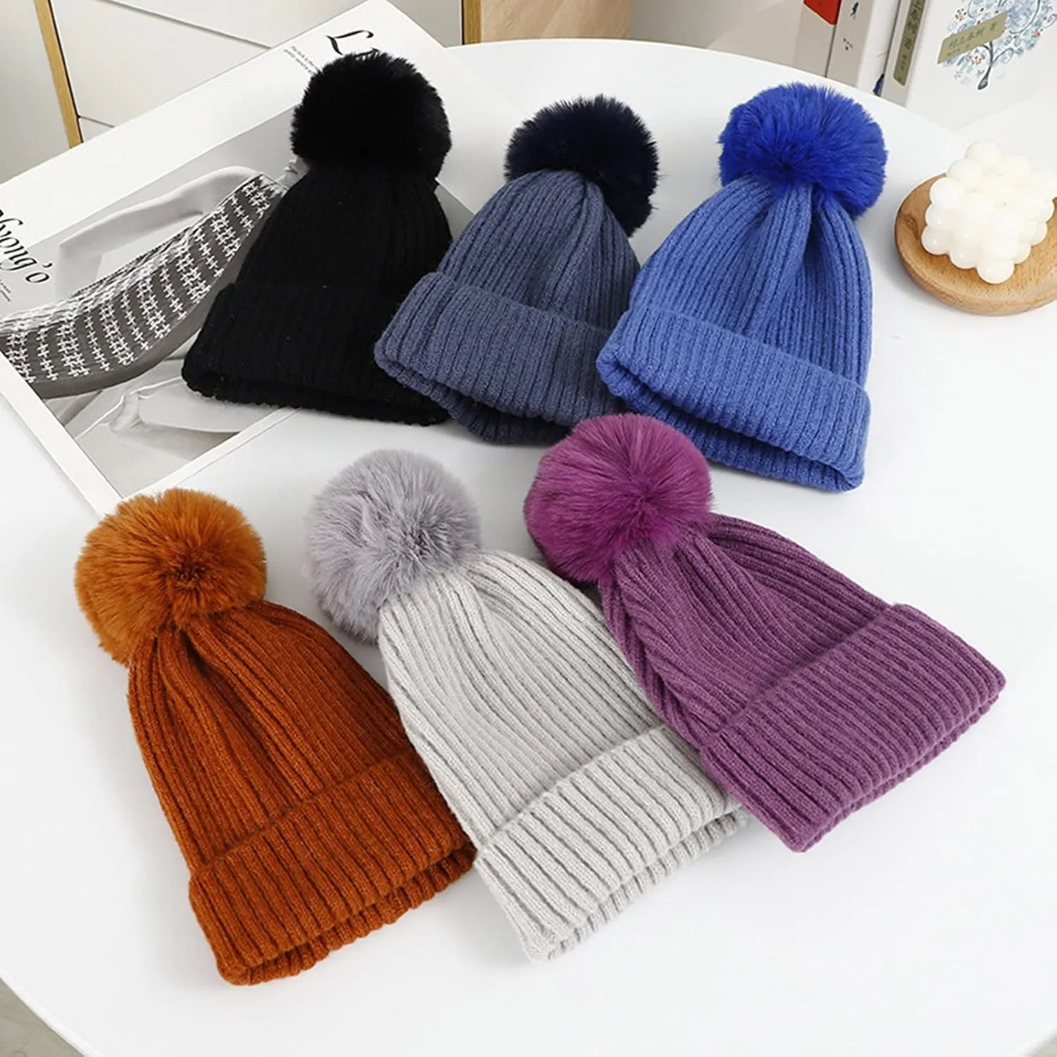 Womens eanies for Winter Pompom Beanie Hats Warm kull Cap Soft Washed Warm Hat