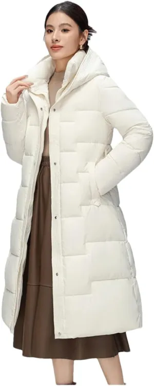 Women's Elegant Temperament Down Cotton Coats Long Winter Jacket Puffer Parkas Hooded Cotton Coat Overcoat