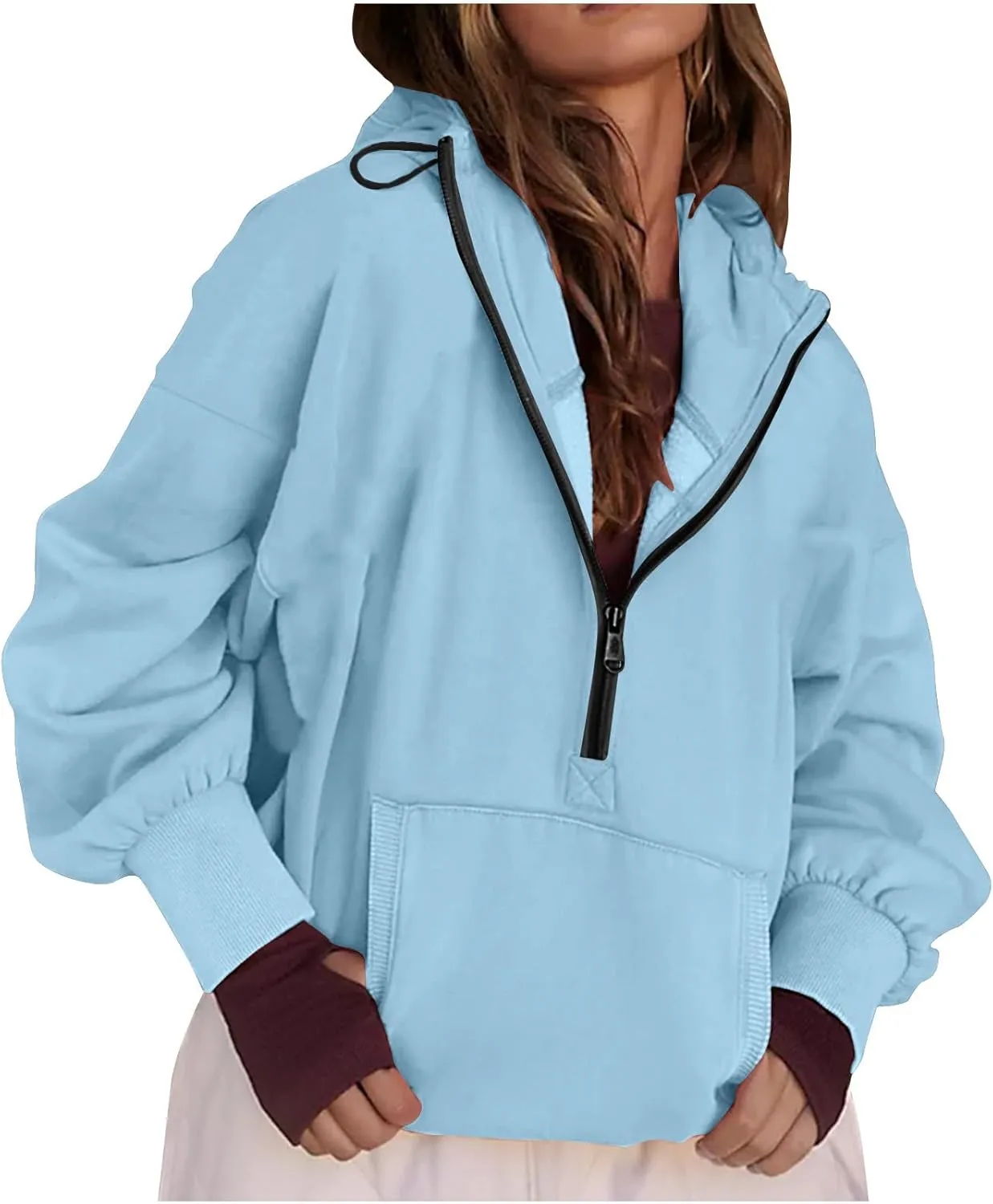 Womens Fall Fashion 2025 Half Zip Cropped Sweatshirt Long Sleeve Stand Collar Oversized Casual Y2k Pullover Top Shirt