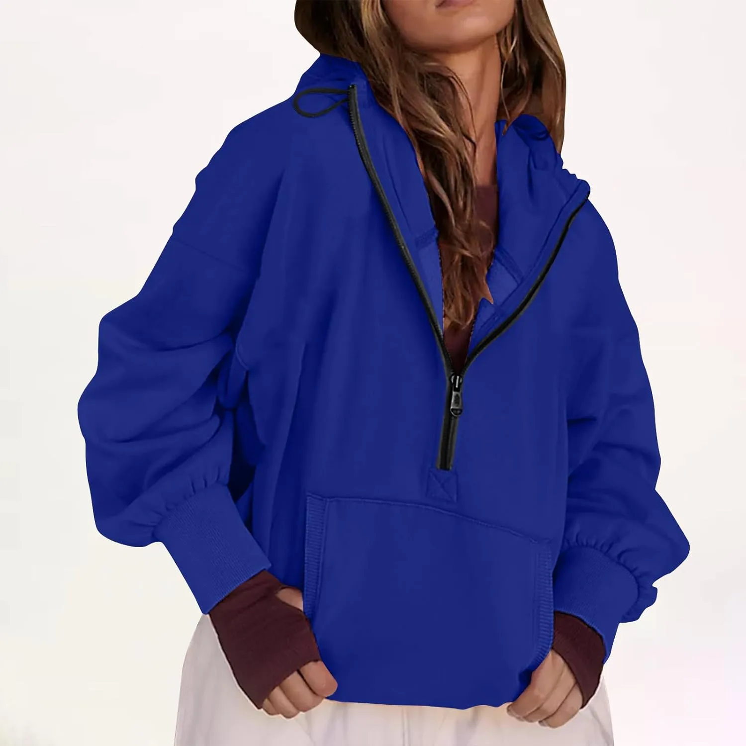 Womens Fall Fashion 2025 Half Zip Cropped Sweatshirt Long Sleeve Stand Collar Oversized Casual Y2k Pullover Top Shirt