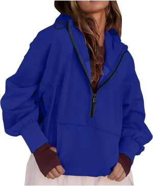 Womens Fall Fashion 2025 Half Zip Cropped Sweatshirt Long Sleeve Stand Collar Oversized Casual Y2k Pullover Top Shirt