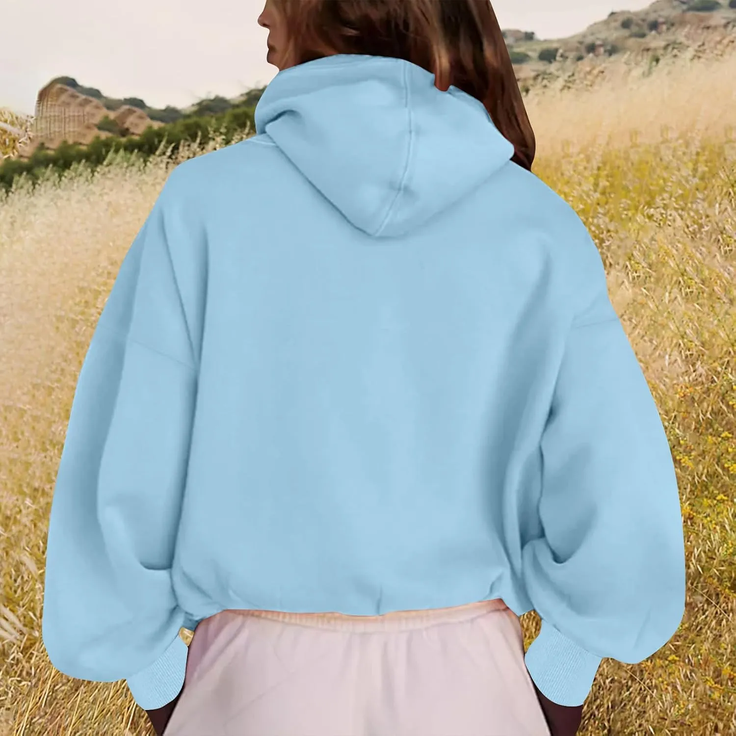 Womens Fall Fashion 2025 Half Zip Cropped Sweatshirt Long Sleeve Stand Collar Oversized Casual Y2k Pullover Top Shirt