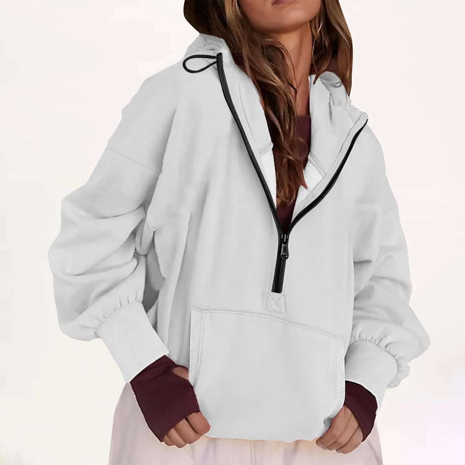 Womens Fall Fashion 2025 Half Zip Cropped Sweatshirt Long Sleeve Stand Collar Oversized Casual Y2k Pullover Top Shirt