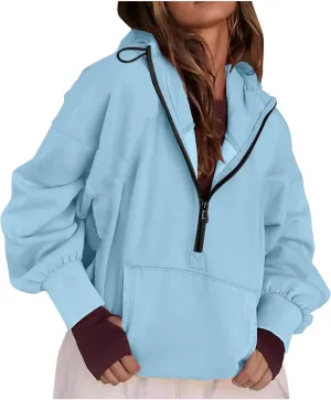 Womens Fall Fashion 2025 Half Zip Cropped Sweatshirt Long Sleeve Stand Collar Oversized Casual Y2k Pullover Top Shirt