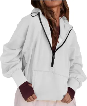 Womens Fall Fashion 2025 Half Zip Cropped Sweatshirt Long Sleeve Stand Collar Oversized Casual Y2k Pullover Top Shirt