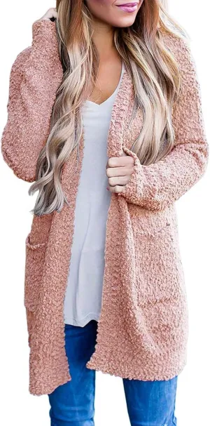Womens Fall Winter Open Front Fuzzy Cardigan Sweater Casual Lightweight Soft Cozy Loose Chunky Knit Sweater Cardigan