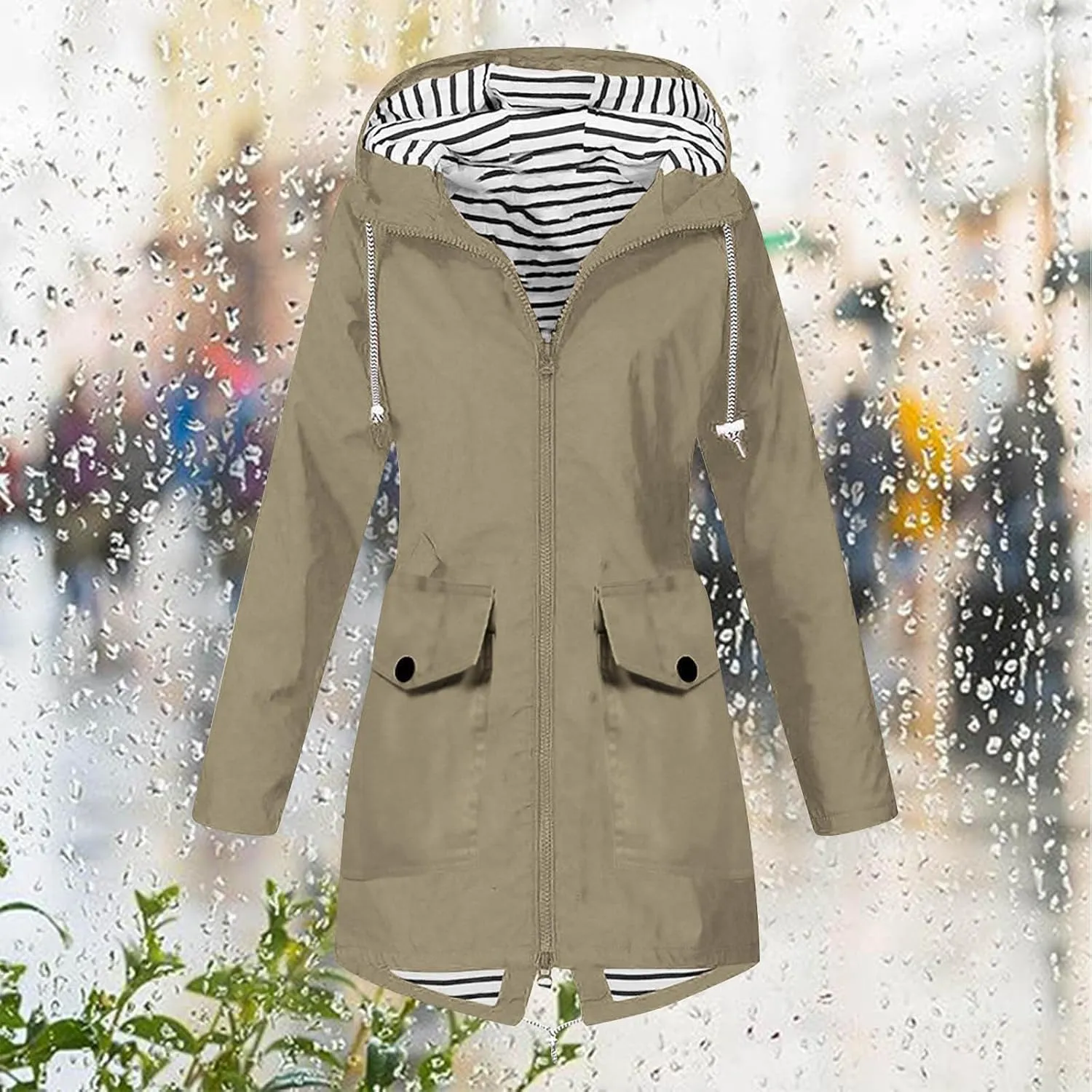 Womens Fashion Casaul Rain Jacket With Hood Lightweight Long Sleeve Windbreaker Zip Up Lightweight Hooded Jacket