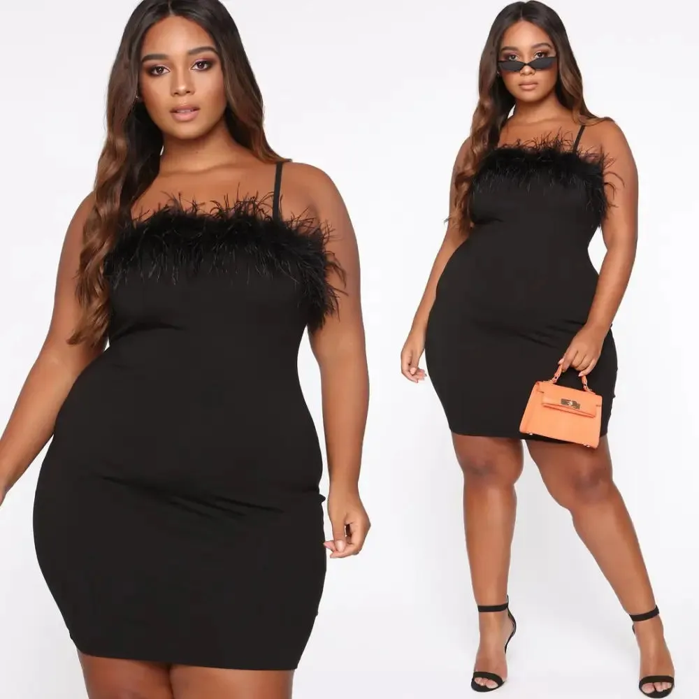 Women's Fashion Temperament Camisole Feather Plus Size Dress