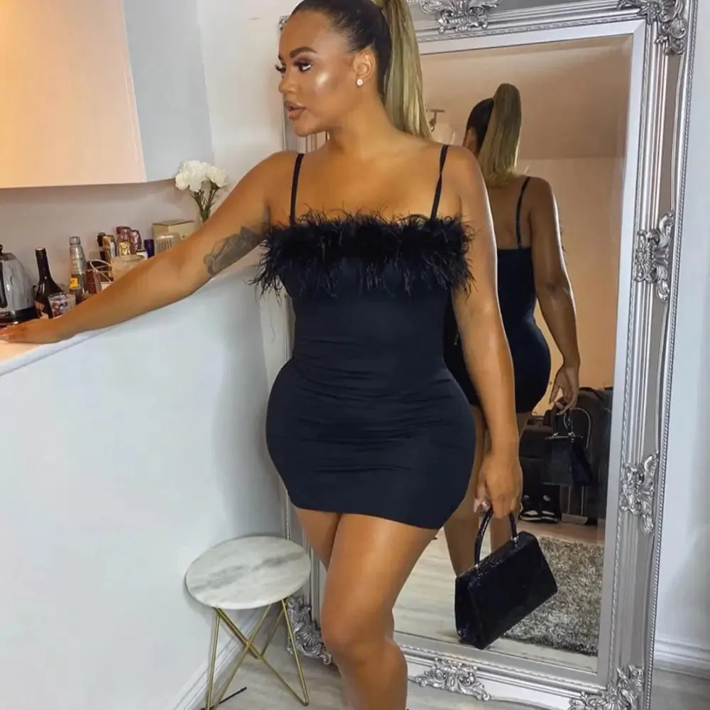 Women's Fashion Temperament Camisole Feather Plus Size Dress