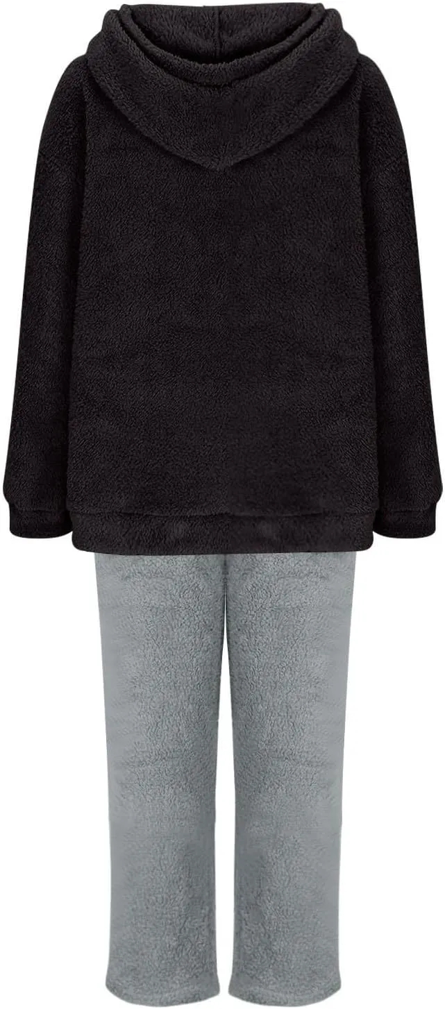 Womens Fleece 2 Piece Outfits Sherpa Fall Winter Warm Hoodies for Women Flannel Fleece Lined Sweatpants Lounge Set