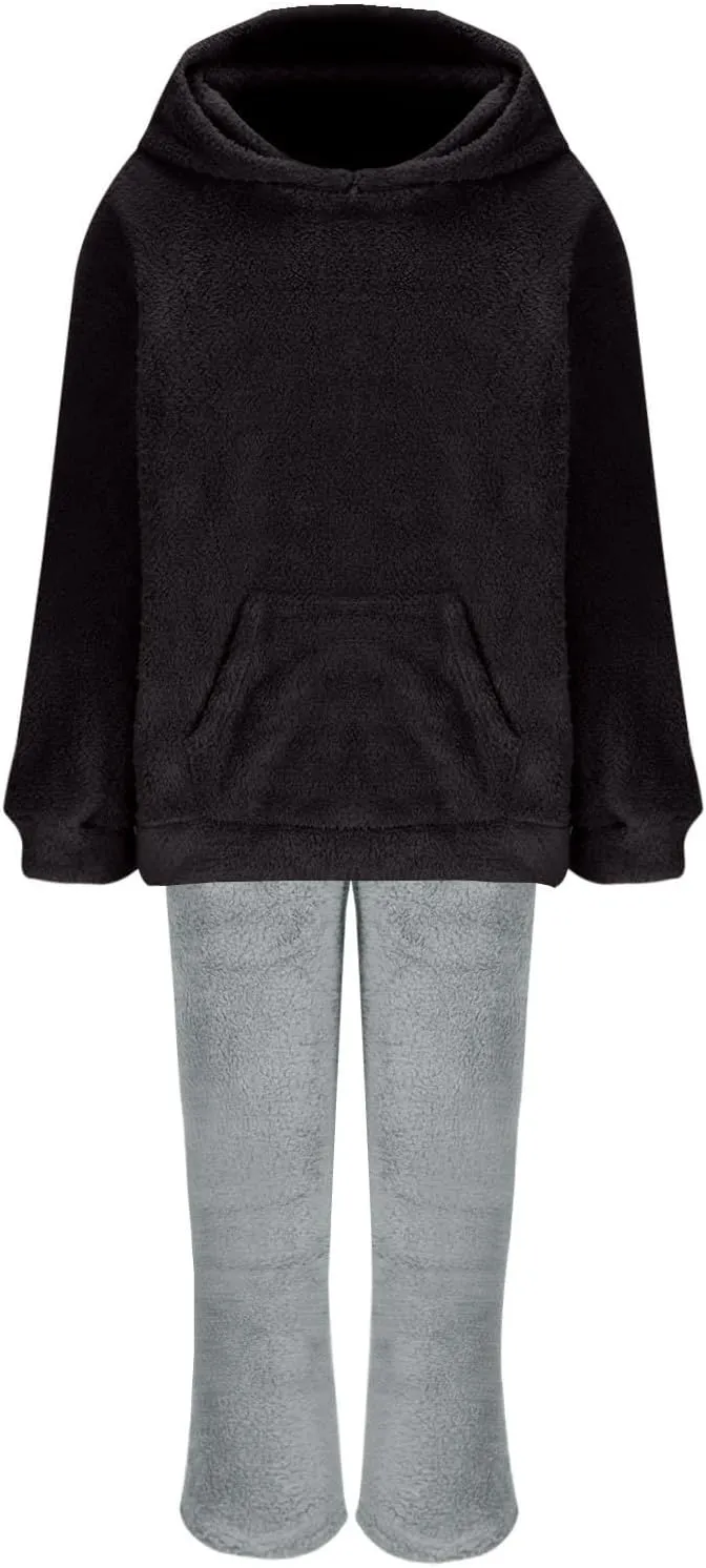 Womens Fleece 2 Piece Outfits Sherpa Fall Winter Warm Hoodies for Women Flannel Fleece Lined Sweatpants Lounge Set