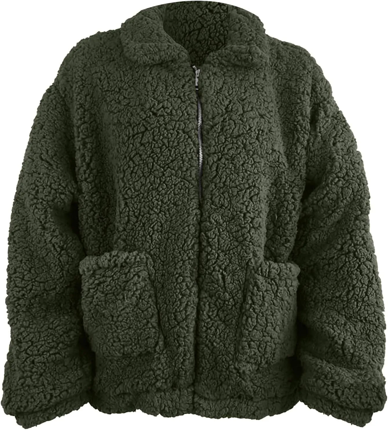 Women's Fleece Jacket Casual Lapel Fleece Fuzzy Faux Shearling Zipper Coats Warm Winter Sherpa Oversized Outwear Jackets
