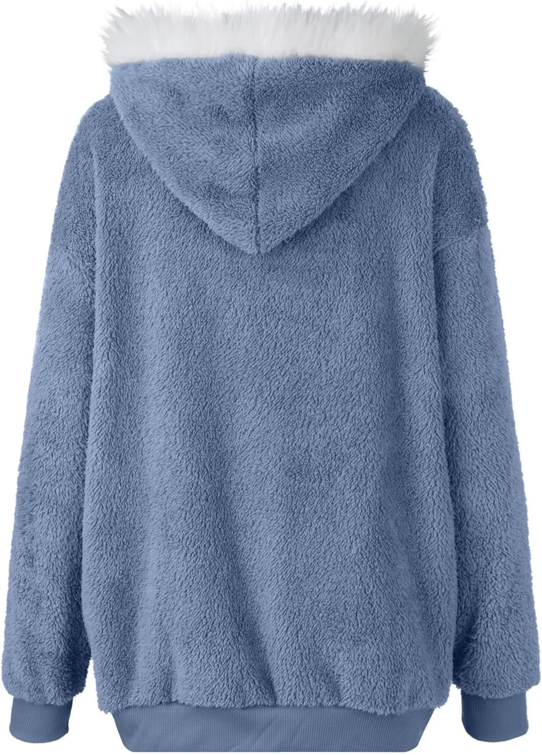 Womens Fleece Jacket Full Zip Fluffy Hoodie Winter Hooded Cardiagan Coat Sherpa Jacket with Pockets