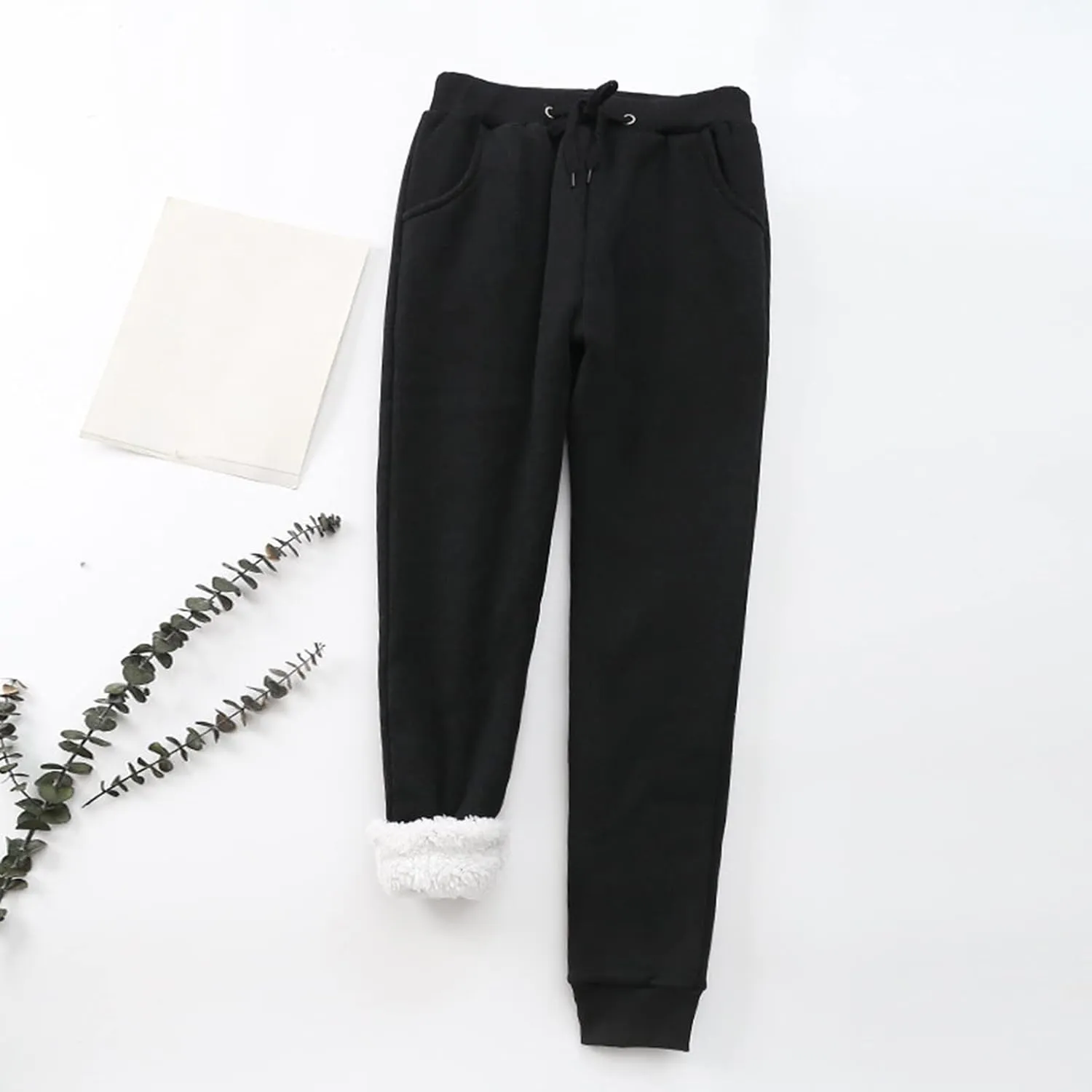 Women's Fleece Sweatpants Sherpa Lined Pants Winter Warm Drawstring Athletic Jogger Cozy Thermal Pants with Pockets