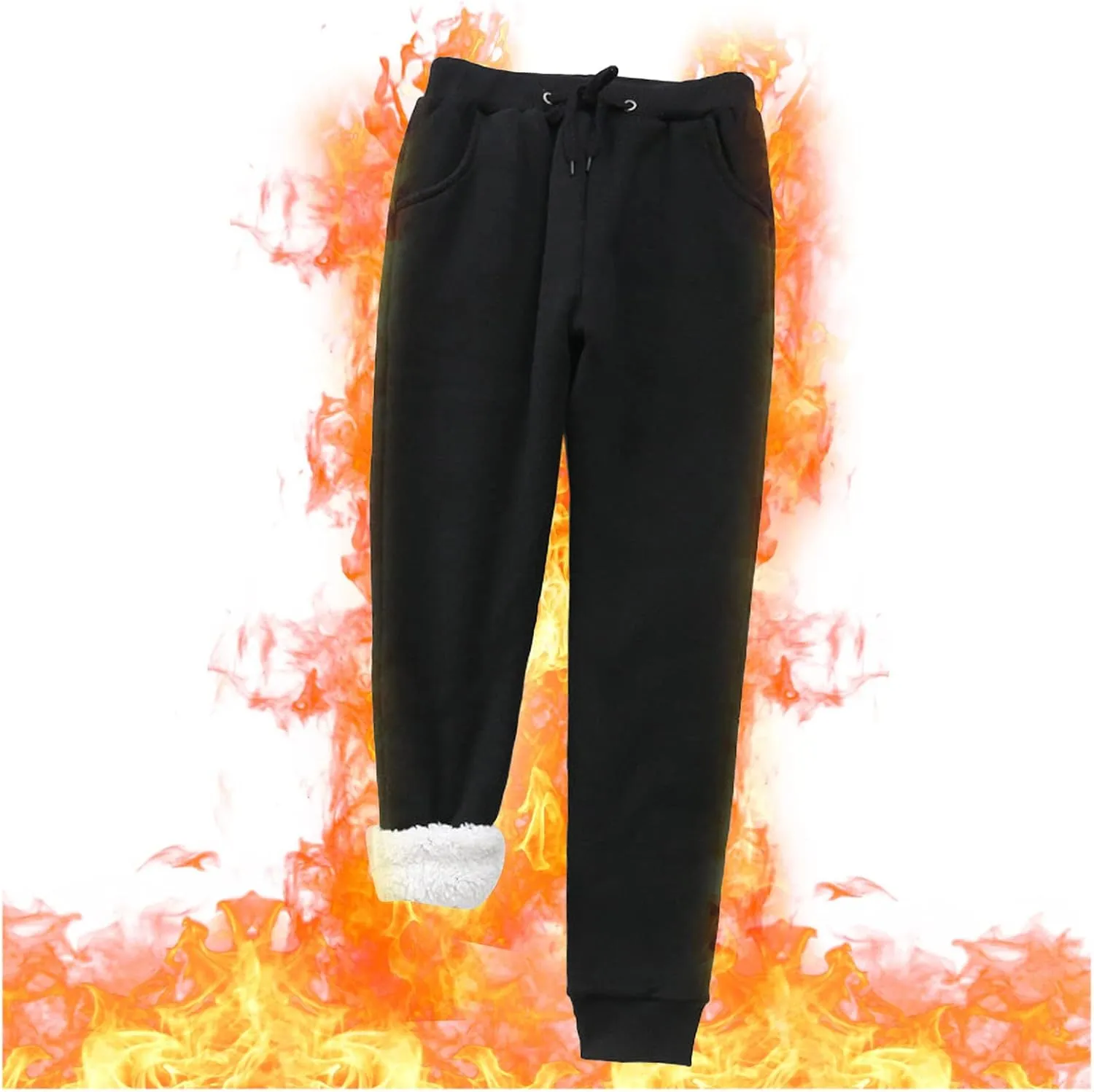 Women's Fleece Sweatpants Sherpa Lined Pants Winter Warm Drawstring Athletic Jogger Cozy Thermal Pants with Pockets
