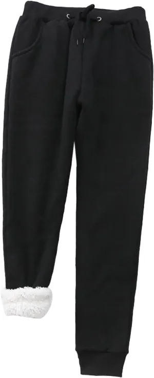 Women's Fleece Sweatpants Sherpa Lined Pants Winter Warm Drawstring Athletic Jogger Cozy Thermal Pants with Pockets