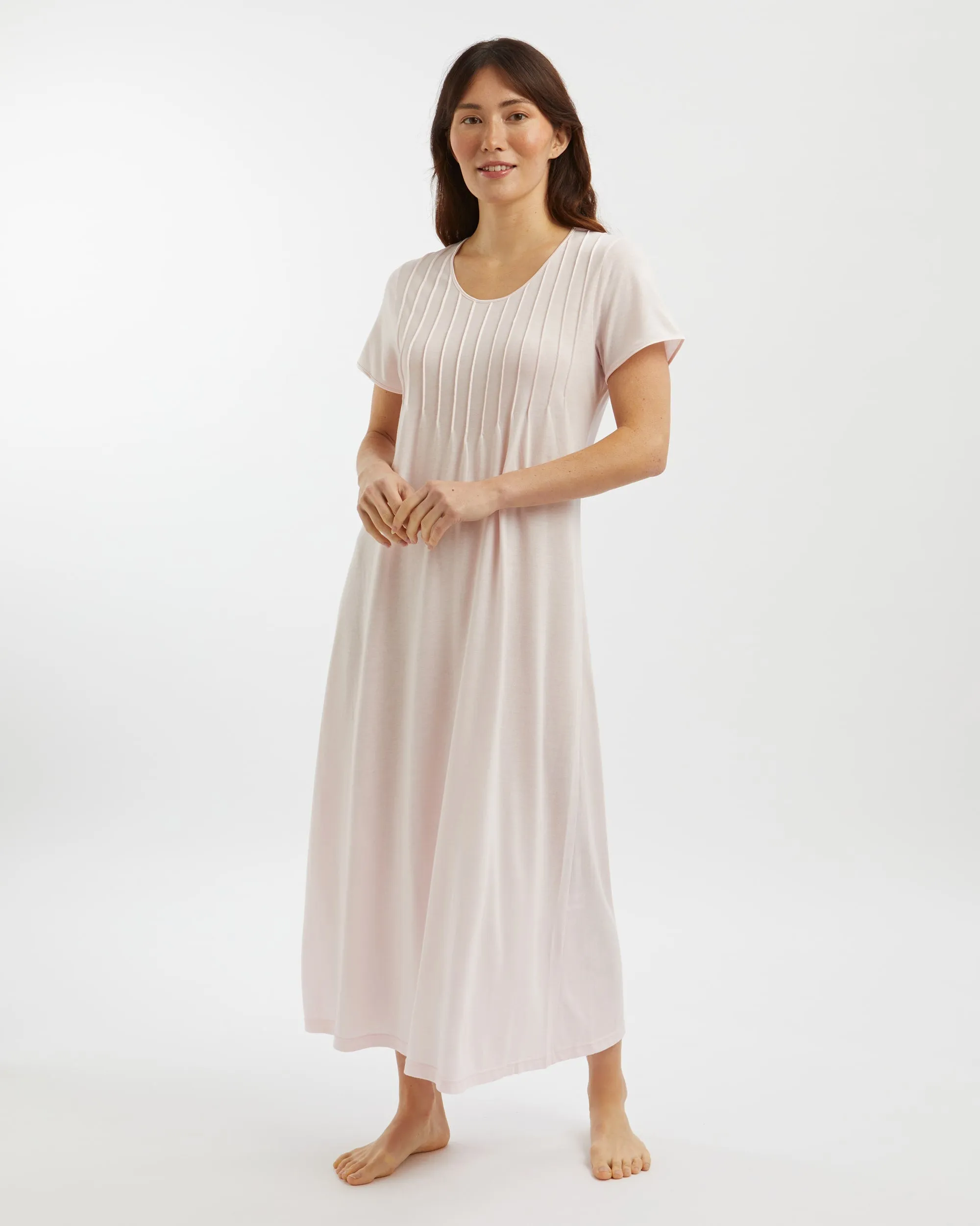 Women's French Pleat Short Sleeve Jersey Nightdress - Soft Pink