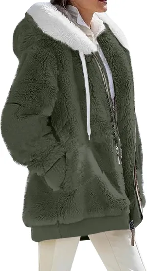 Womens Full Zip Up Sherpa Hoodie Fuzzy Fleece Jackets Oversized Fluffy Coat with Pockets S-5Xl