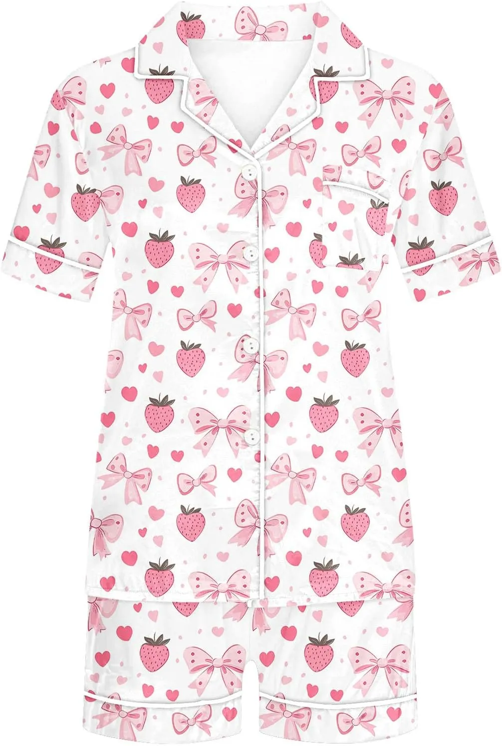 Women's Funny Fruit Graphic Casual Pajamas Set, Summer Loose Comfy Button Down Sleepwear with Shorts