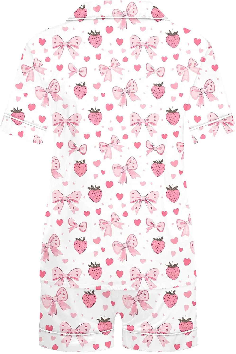 Women's Funny Fruit Graphic Casual Pajamas Set, Summer Loose Comfy Button Down Sleepwear with Shorts