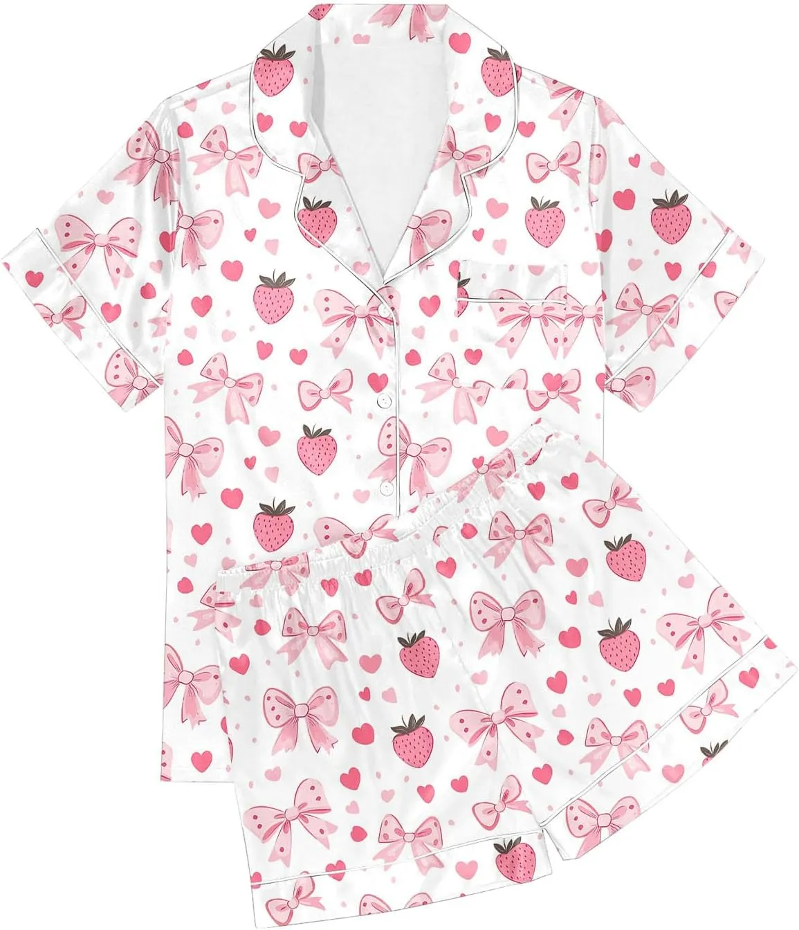 Women's Funny Fruit Graphic Casual Pajamas Set, Summer Loose Comfy Button Down Sleepwear with Shorts