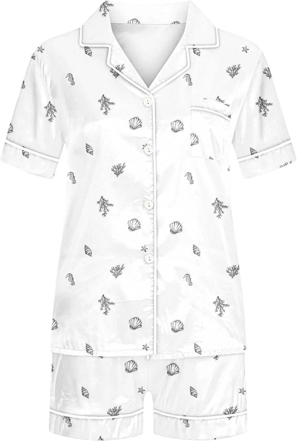 Women's Funny Graphic Comfy Pajama Sets, Fashion Y2k Short Sleeve Button Down Loose Sleepwear Tops and Shorts
