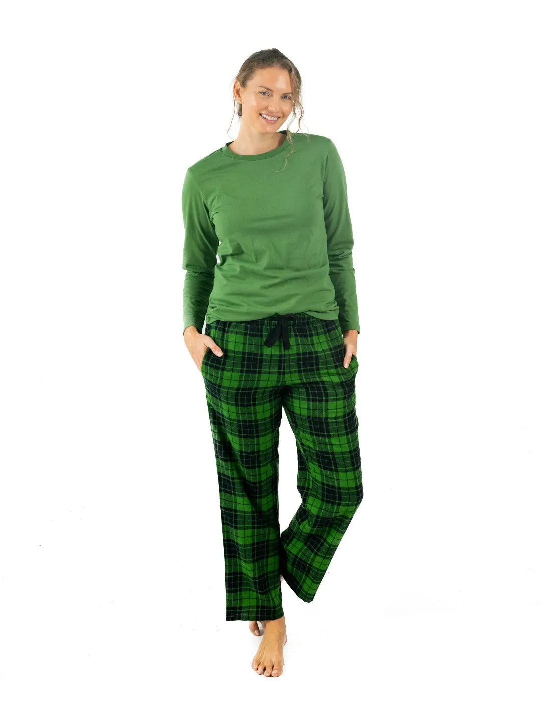 Women's Green & Black Plaid Flannel Pajama Set