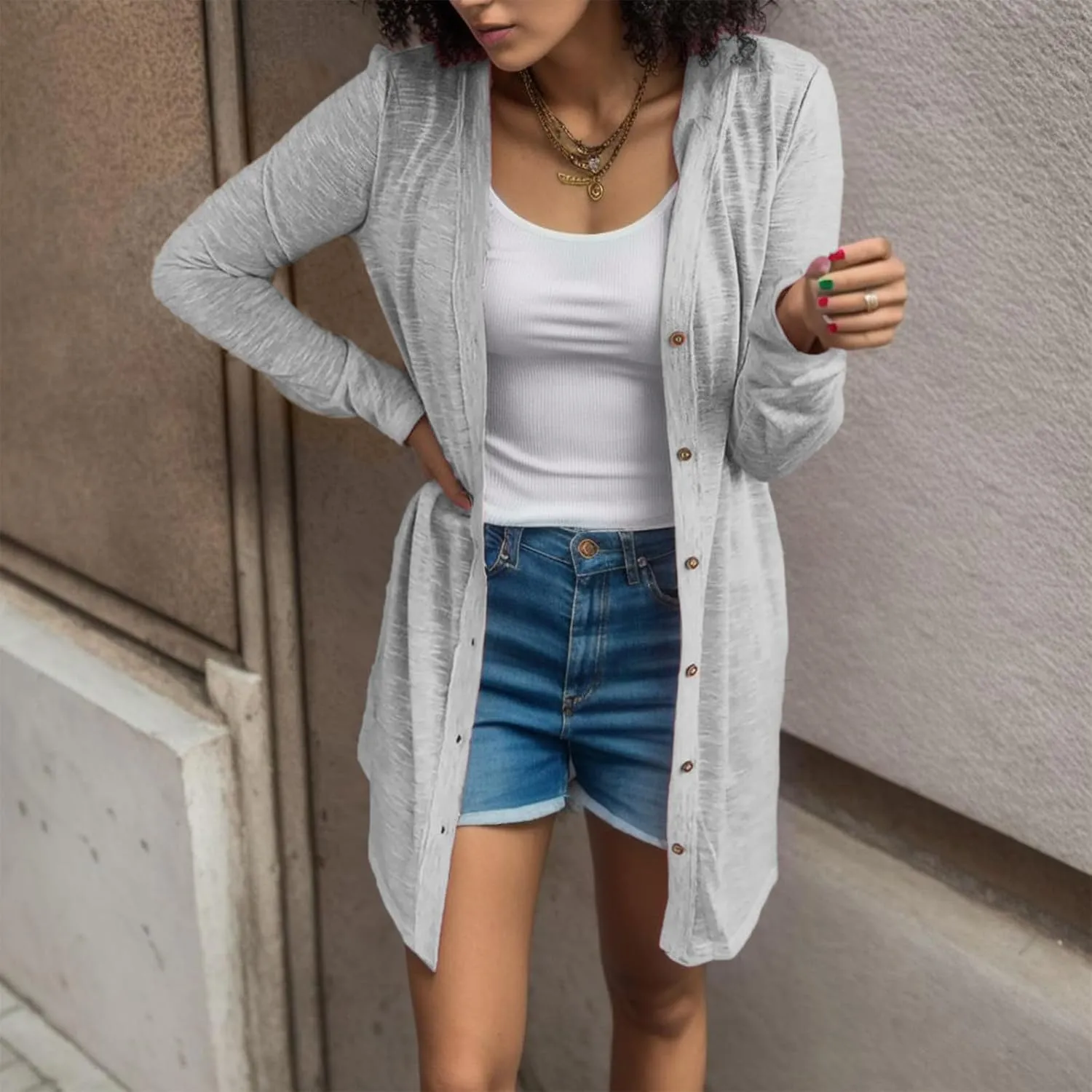 Womens Jackets Trendy Women Casual Solid Button Down Long Sleeve Cardigan Blouse Lightweight Womens Plus Size