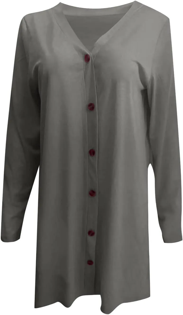 Womens Jackets Trendy Women Casual Solid Button Down Long Sleeve Cardigan Blouse Lightweight Womens Plus Size