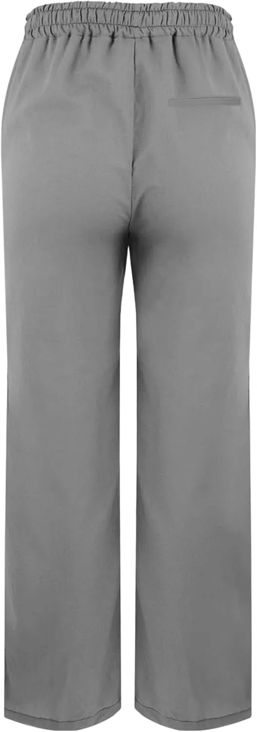Womens Linen Pants High Waisted Elastic Loose Drawstring Wide Leg Pants Casual Lightweight Beach Trousers with Pockets