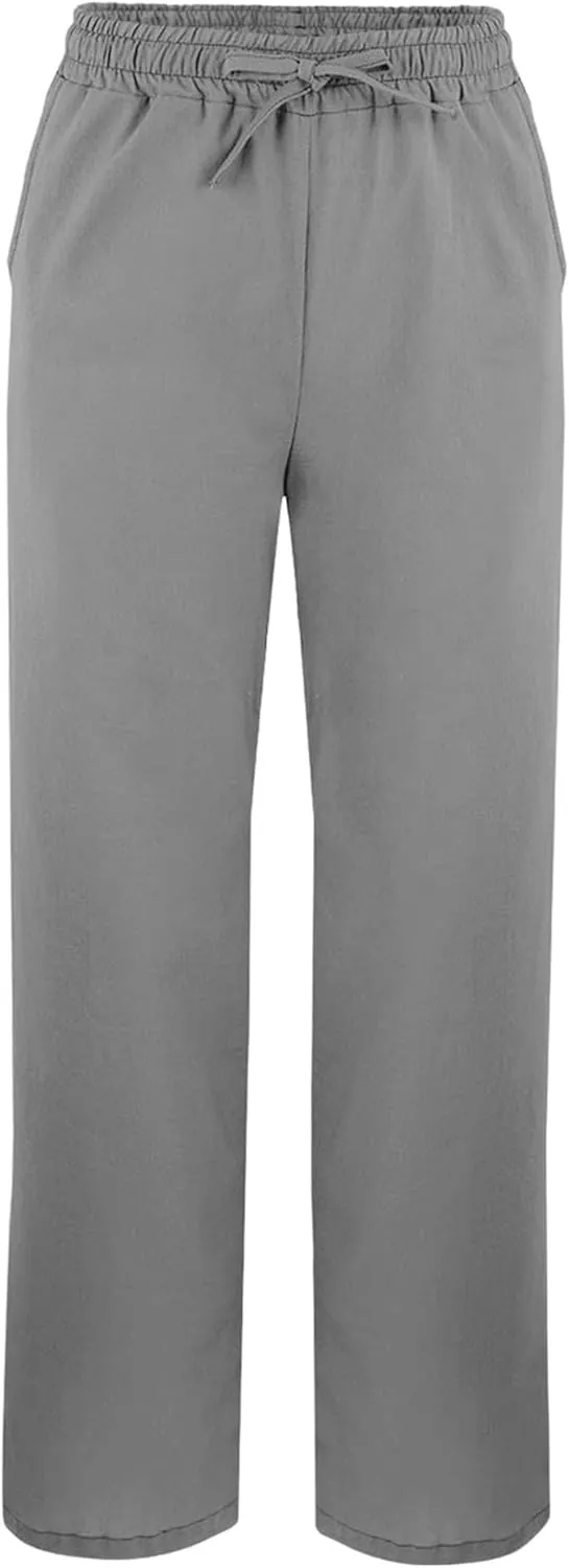 Womens Linen Pants High Waisted Elastic Loose Drawstring Wide Leg Pants Casual Lightweight Beach Trousers with Pockets