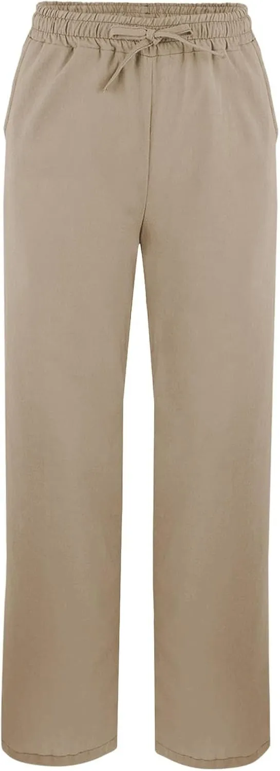 Womens Linen Pants High Waisted Elastic Loose Drawstring Wide Leg Pants Casual Lightweight Beach Trousers with Pockets