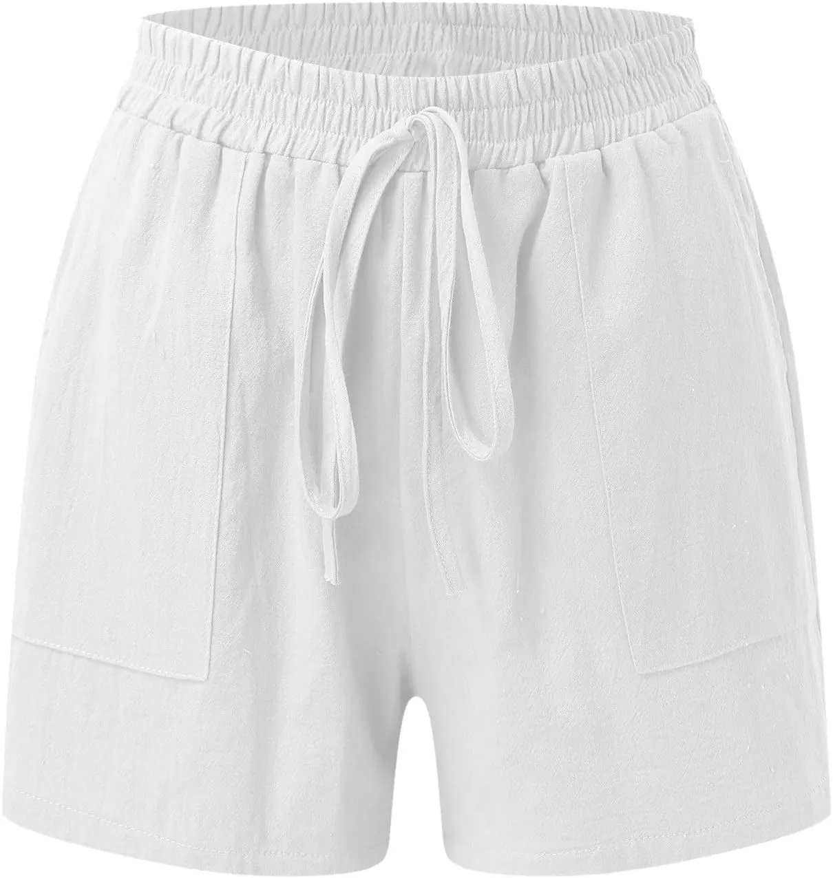Womens Linen Set Two Piece Tracksuit Outfits Short Sleeve Shirts Top Casual Drawstring Shorts Set with Pockets