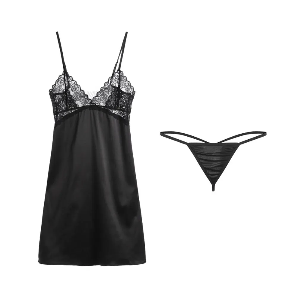 Women's Lingerie Sexy Nightwear Spaghetti Strap Nightgown Babydoll Chemise WIth Chest Pad