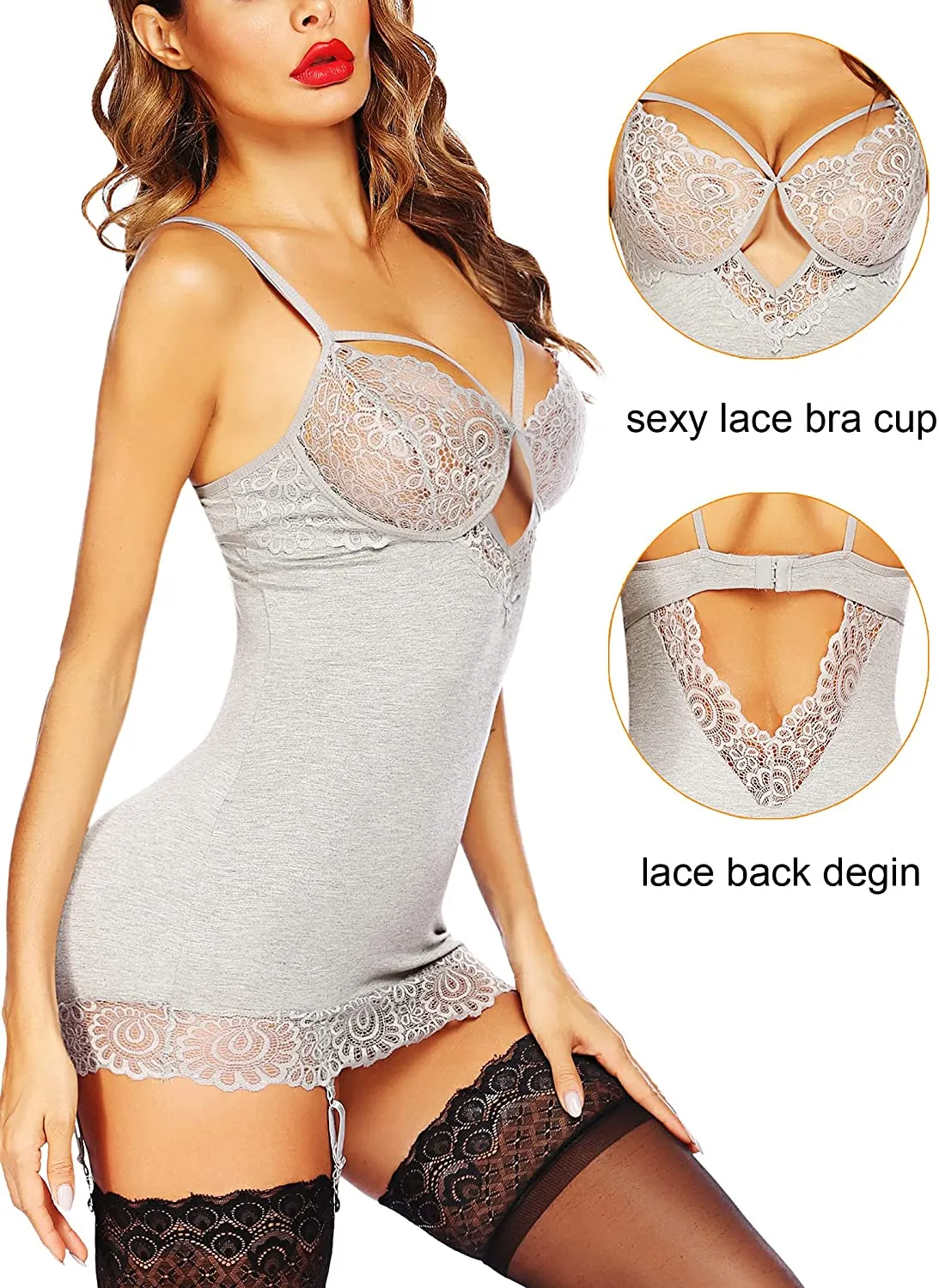 Women's Lingerie Teddy Bodysuit with Garter Belt