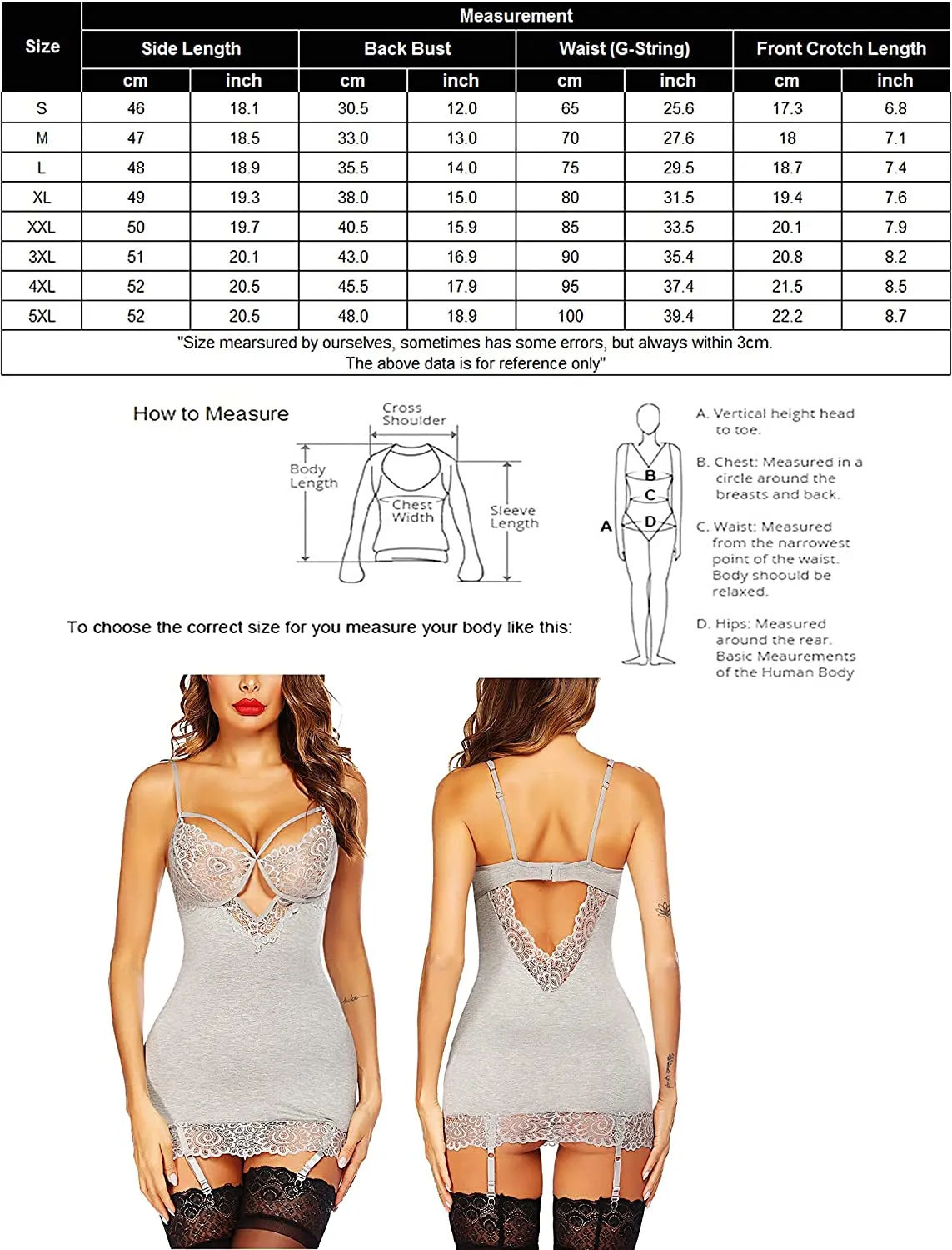 Women's Lingerie Teddy Bodysuit with Garter Belt