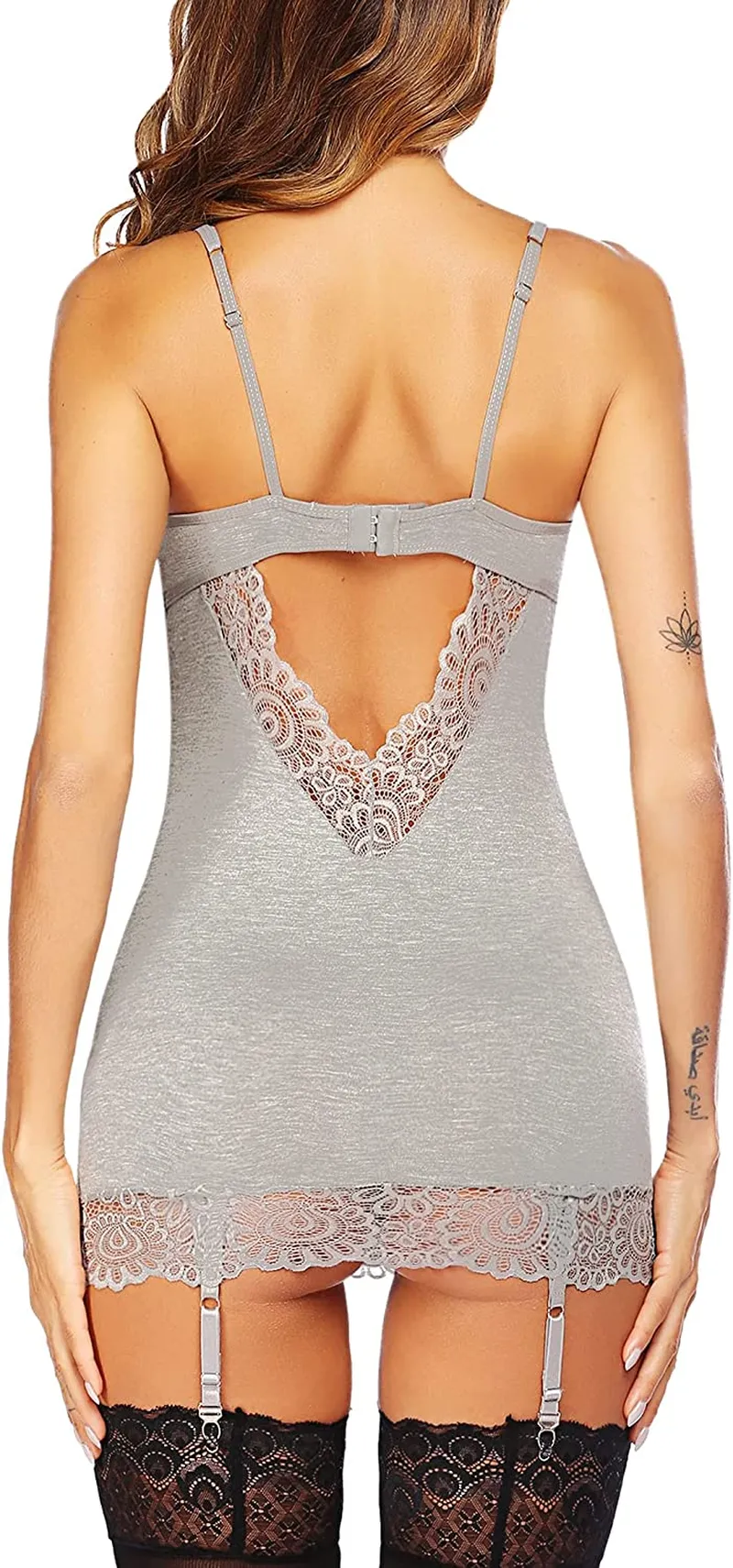 Women's Lingerie Teddy Bodysuit with Garter Belt