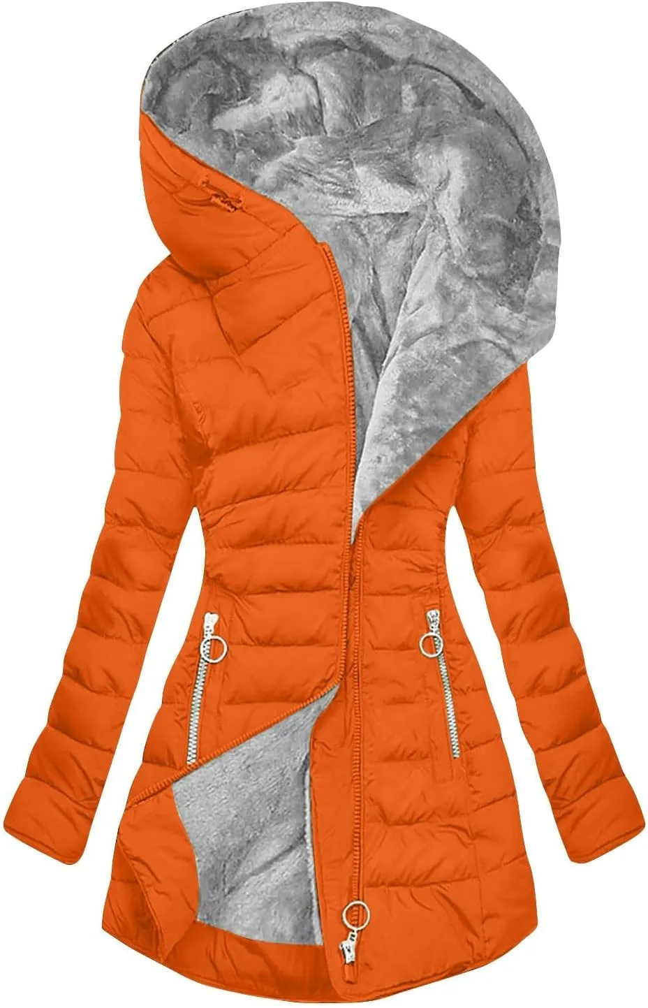 Women'S Long Jacket Fleece Zip Up Jacket Quilted Puffer Hooded Coat With Pockets Sherpa Lined Jacket Parkas Coat
