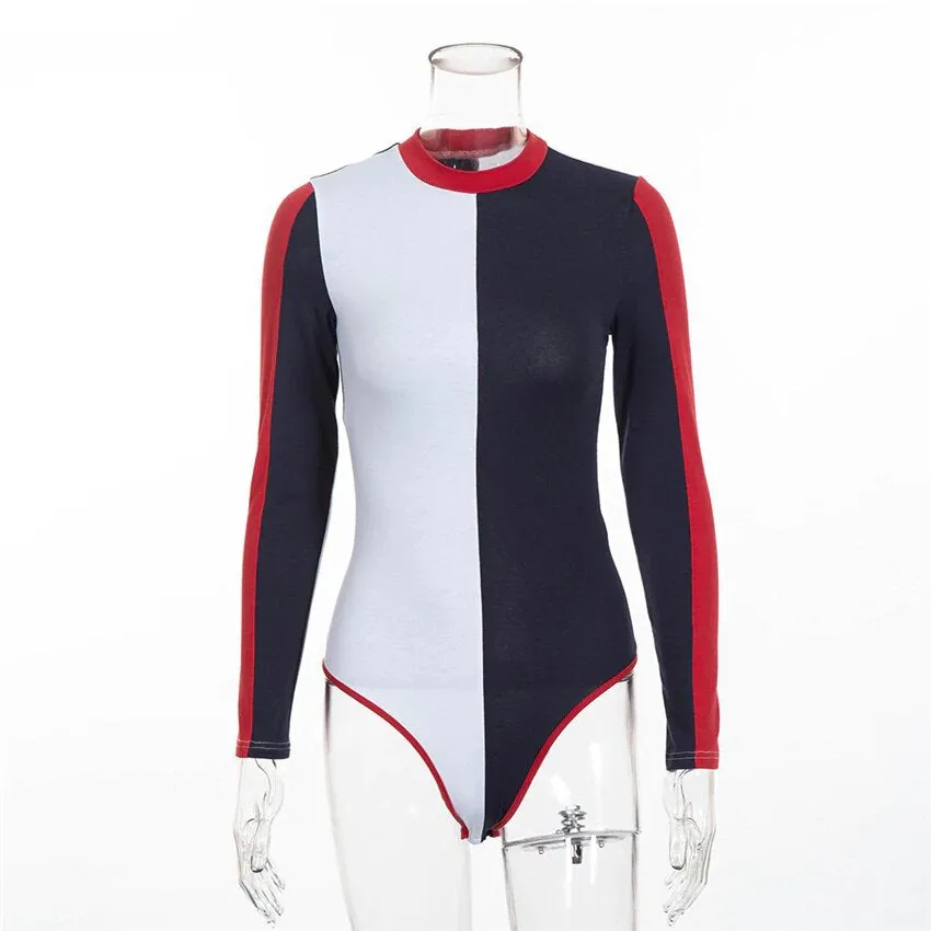 Women's Long Sleeve Contrast Color Cotton Bodysuit