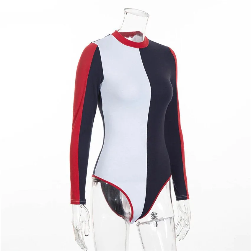 Women's Long Sleeve Contrast Color Cotton Bodysuit