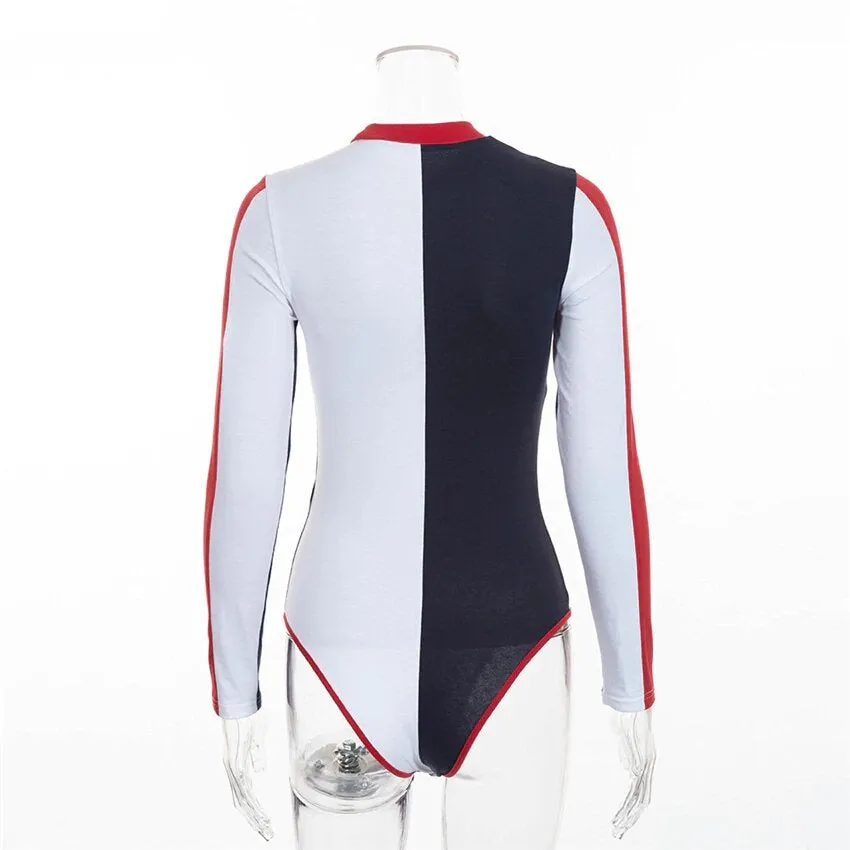 Women's Long Sleeve Contrast Color Cotton Bodysuit
