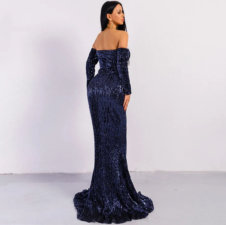 Women's Long-Sleeve Off-Shoulder Sequin Dress