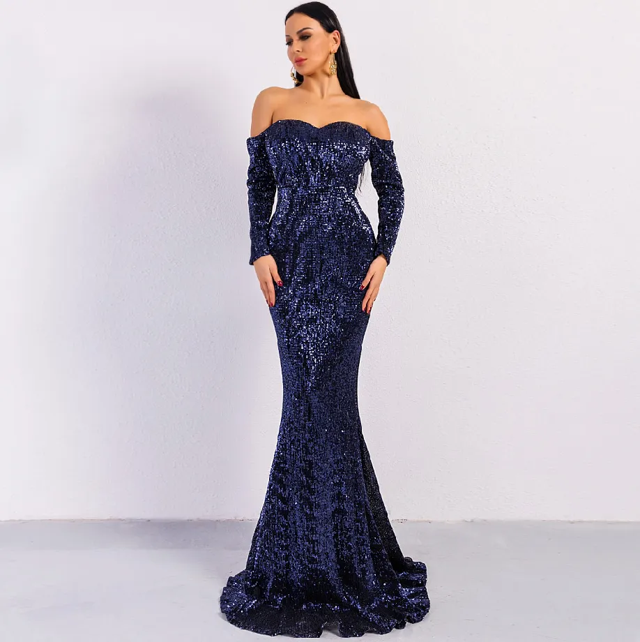 Women's Long-Sleeve Off-Shoulder Sequin Dress