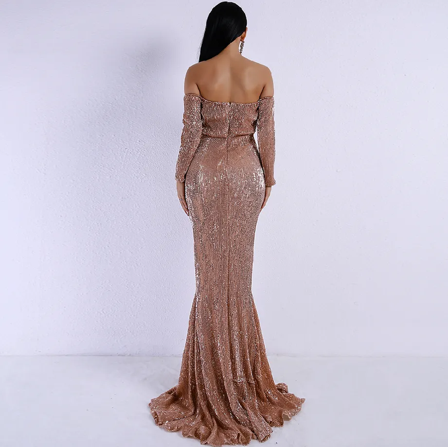 Women's Long-Sleeve Off-Shoulder Sequin Dress