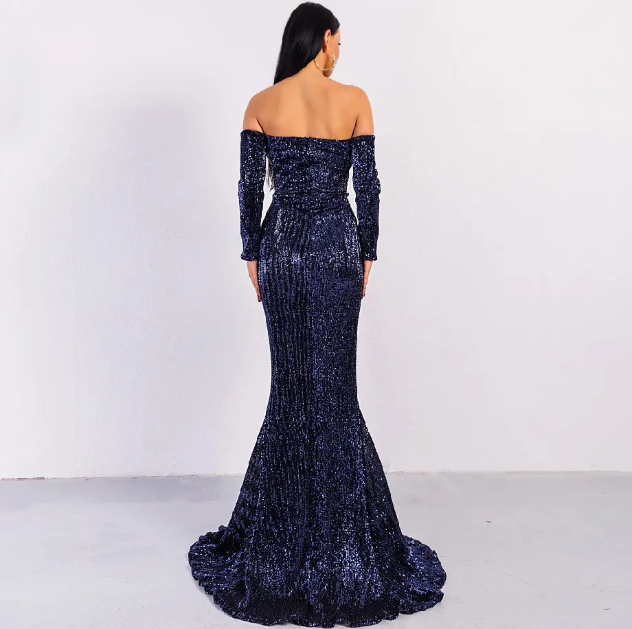 Women's Long-Sleeve Off-Shoulder Sequin Dress