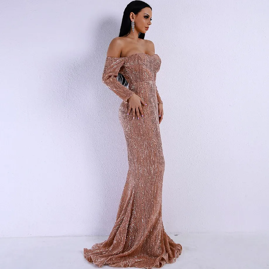 Women's Long-Sleeve Off-Shoulder Sequin Dress