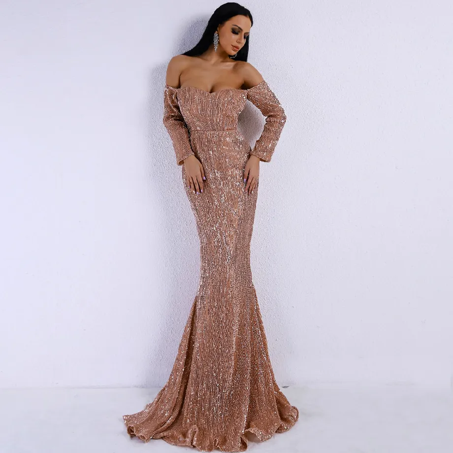 Women's Long-Sleeve Off-Shoulder Sequin Dress