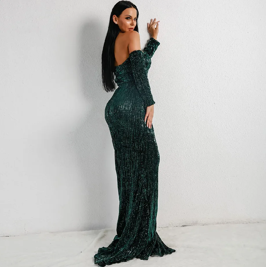 Women's Long-Sleeve Off-Shoulder Sequin Dress