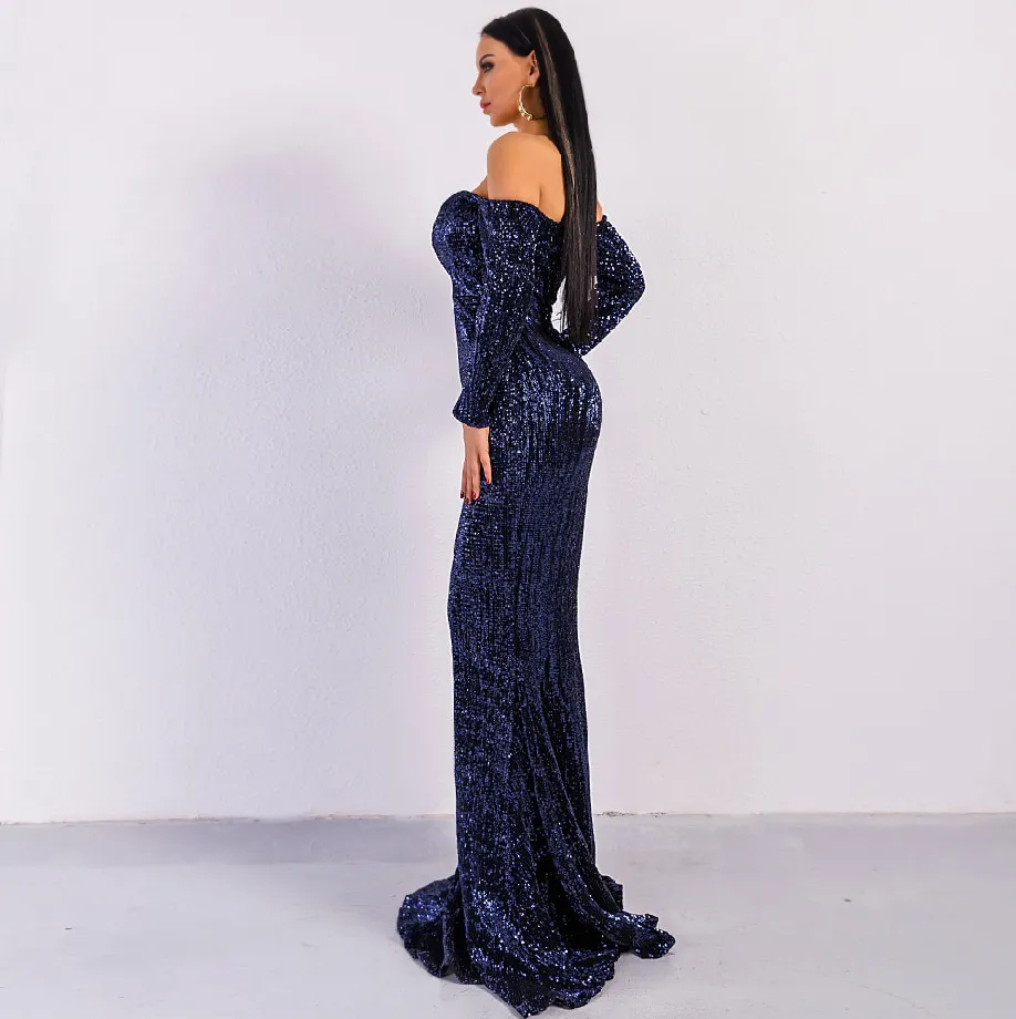 Women's Long-Sleeve Off-Shoulder Sequin Dress
