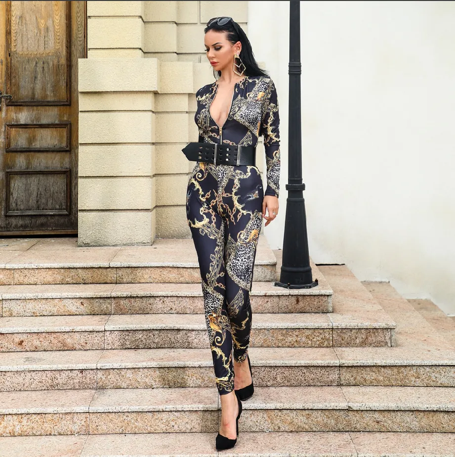 Women's Long-Sleeve Skinny Jumpsuit